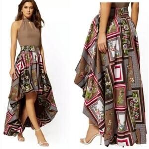 NY&Co XL Floral Patchwork High Low Midi Skirt NWT Boho Flowy
